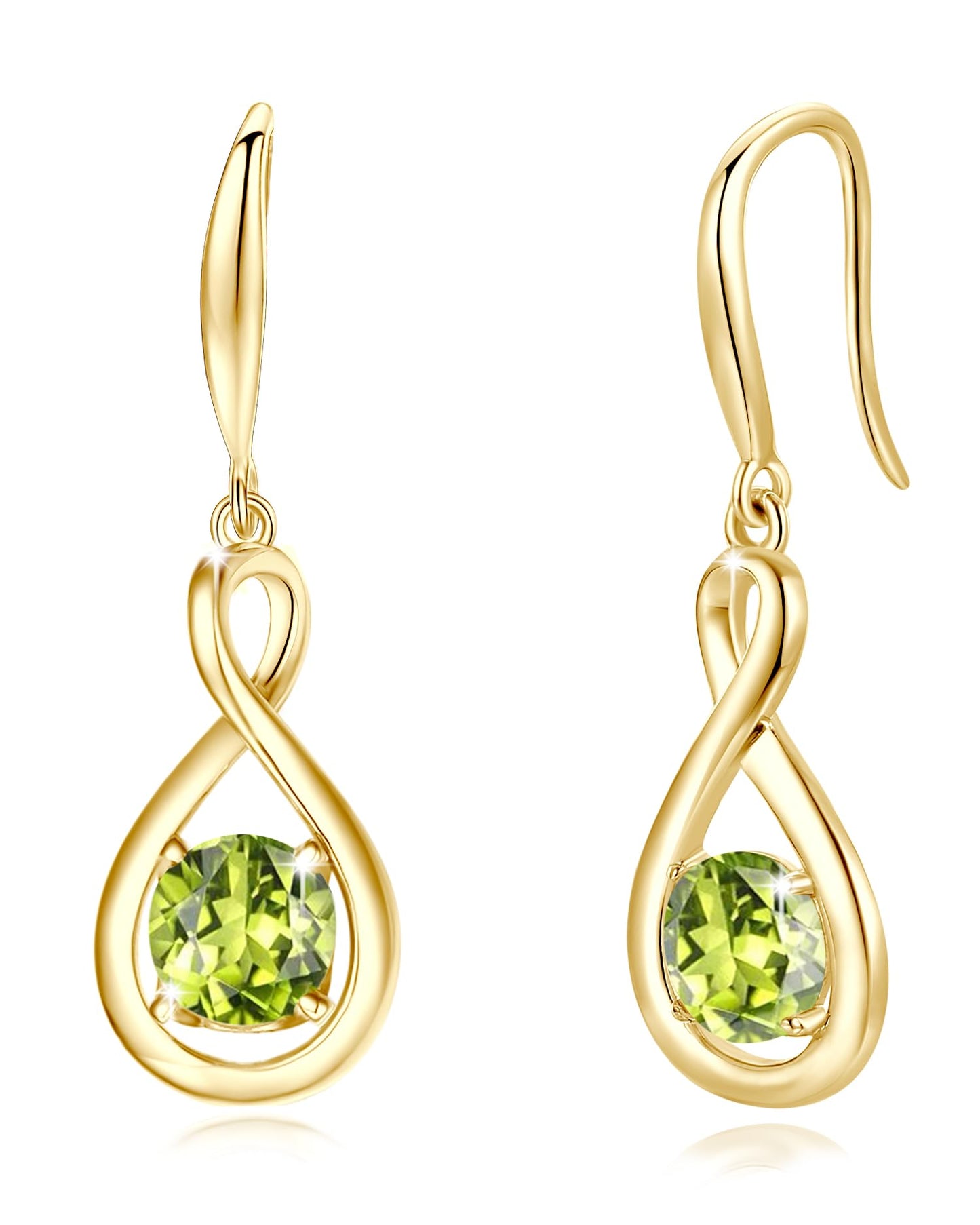 FANCIME Peridot Dangle Drop Earrings 925 Sterling Silver Yellow Gold Plated Dainty Infinity Green Gemstone August Birthstone Earring Fine Jewelry Birthday Mothers Day Gifts for Women Her