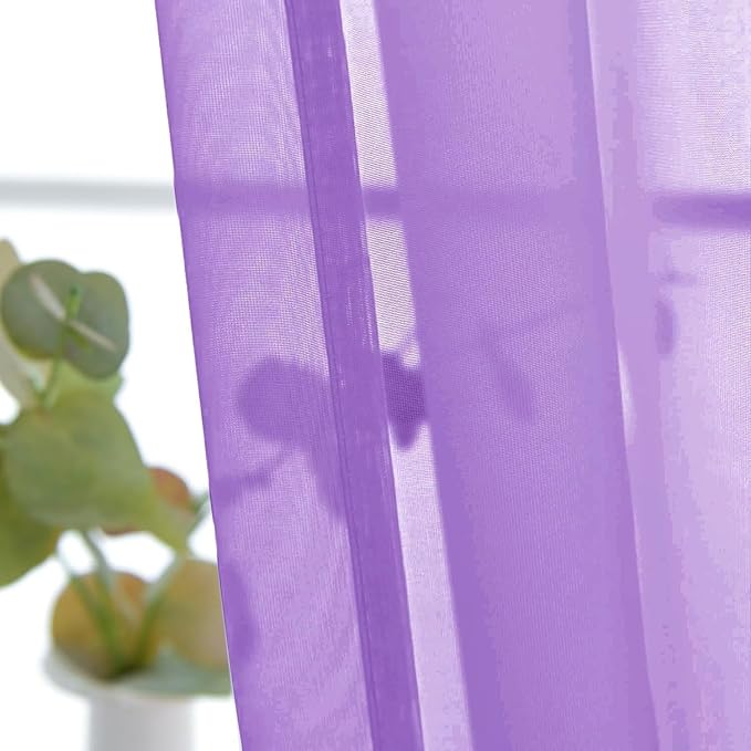 SpaceDresser Basic Rod Pocket Sheer Voile Window Curtain Panels Lavender 1 Pair 2 Panels 26 Width 40 Inch Long for Kitchen Bedroom Children Living Room Yard（Lavender，26Wx 40L）