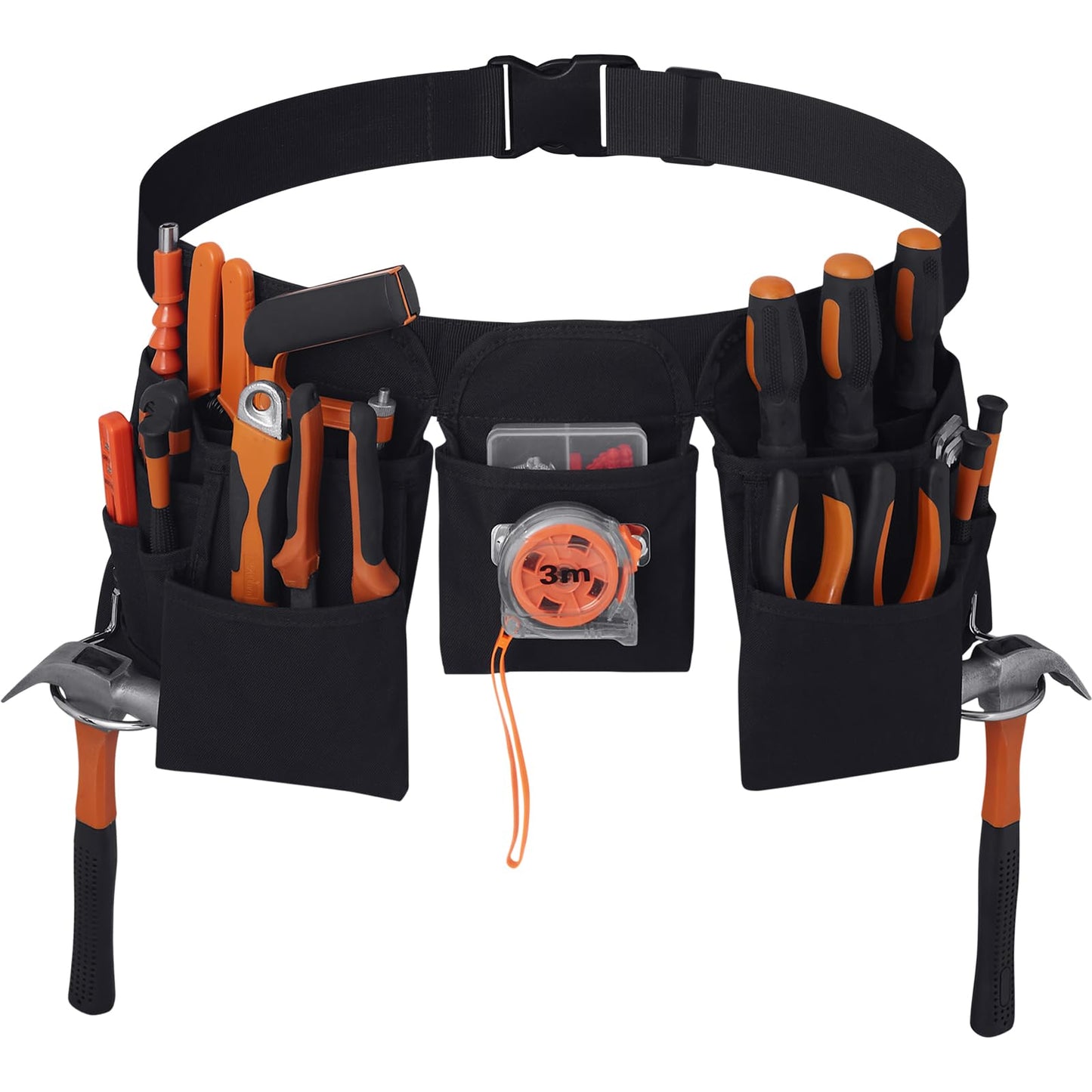 Gifts for Men,19 Pocket Tool Belts with Quick Release Buckle- Heavy Duty Detachable & Adjustable Utility Belt,Work Apron for Men and Women,for Electrician,Carpenter,Construction Tool Belt (Black)