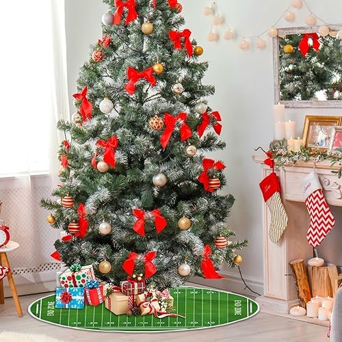 American Football Field Christmas Tree Skirt Home Festive Holiday Halloween Decoration Large Round Tree Skirt 35.4 Inches