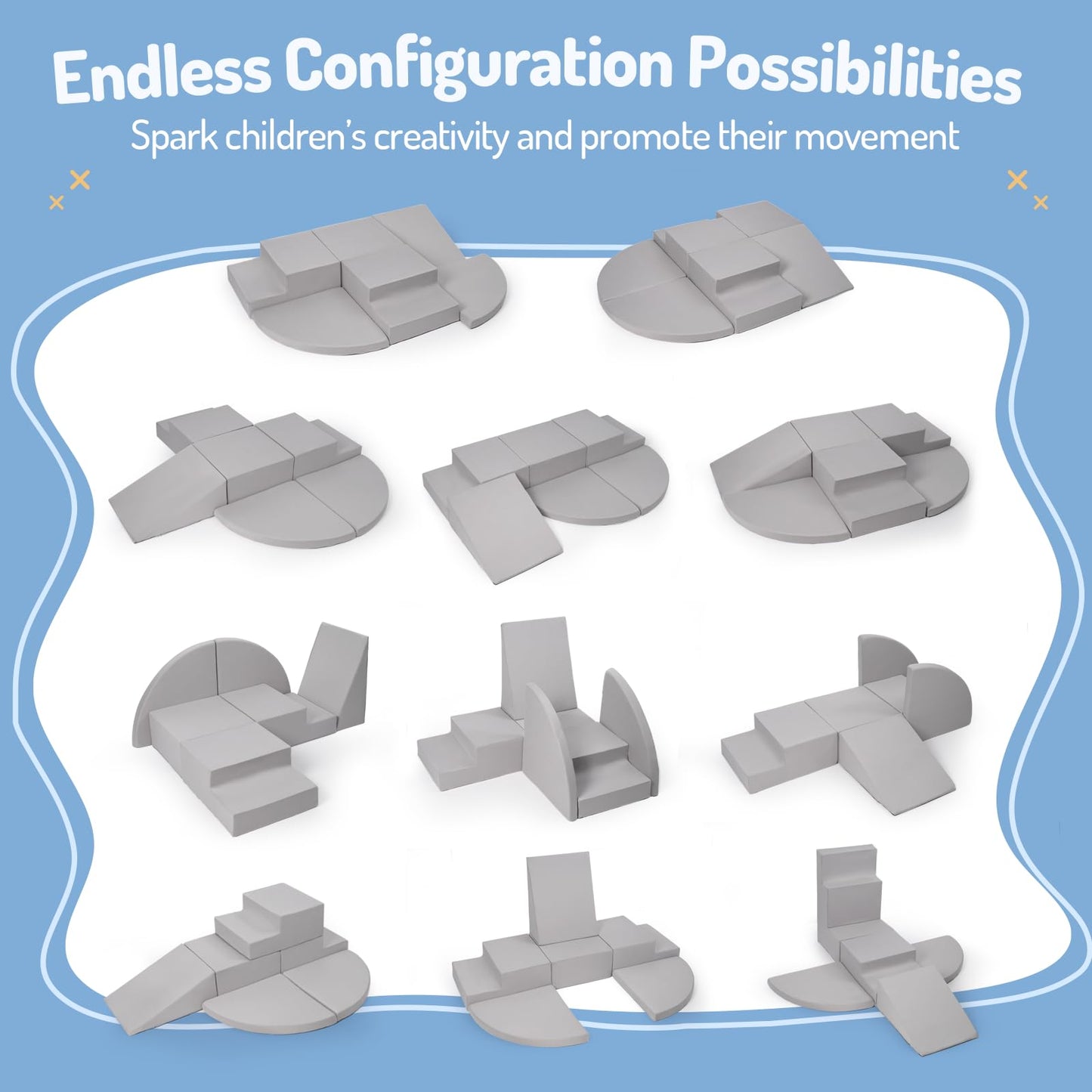 Rinnebbit 6-Piece Foam Climbing Blocks for Toddlers, Baby Climb and Crawl Soft Foam Play Set, Machine Washable Cover, Indoor Activity Play Structures, Climbing Toys for Toddlers 1-3 (Gray)