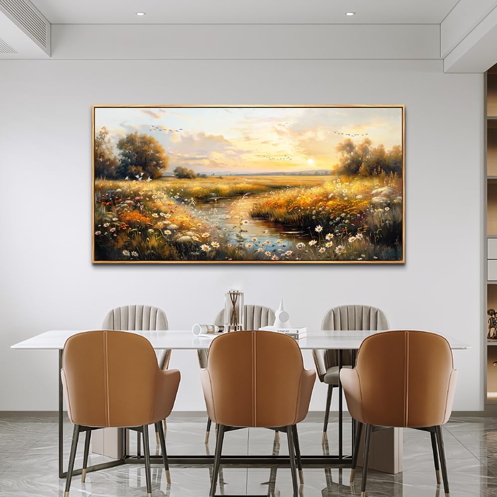 KELIYUAN Large Canvas Wall Art For Living Room Wall Decor For Bedroom Pastoral Landscape Painting Farmhouse Painting Office Restaurant Wall Pictures Artwork Ready To Hang Wood Framed 24"X48"