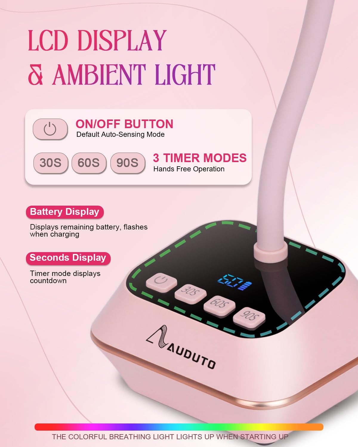 Auduto UV LED Nail Lamp for Gel Nails Polish, Flash Cure 36W Rechargeable Cordless Gooseneck Mini Nails Light, Quick Dryer with Timers Smart Sensor Ambient Lighting, Home DIY & Professional