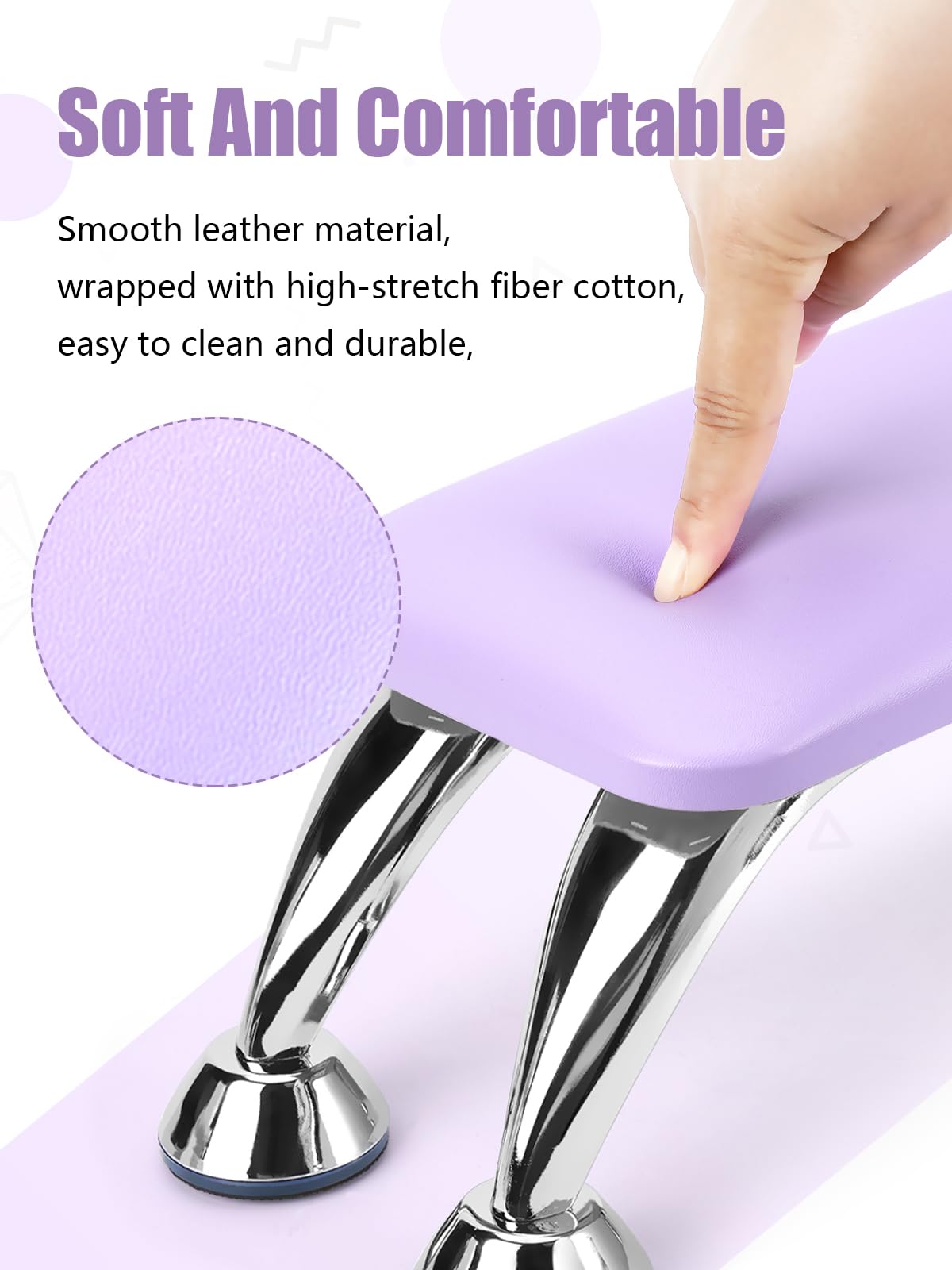 Nail Arm Rest for Acrylic Nails, Microfiber Leather Nail Hand Rest Cushion for Nails, Soft Hand Pillow Footstool with 4 Stainless Steel Stands Thick Sponge Nail Pillow for Nail Tech Use (Purple)