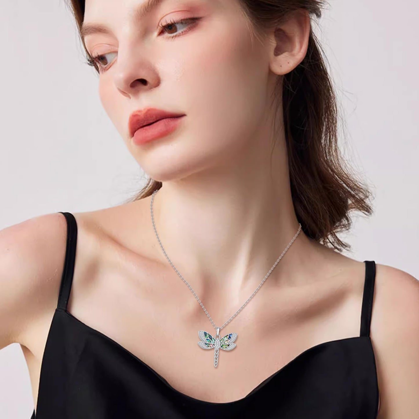 KQF Dragonfly Necklace 925 Sterling Silver Filigree Dragonfly Pendant Abalone Shell Jewelry Gift for Women Mom Daughter
