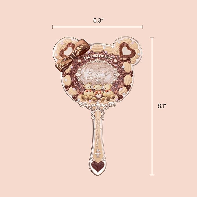 Flower Knows The Sweetie Bear Hand Mirror,Vintage Portable Handheld Mirror,Fancy & Pretty Princess Mirror with Long Handle,Gift for Girls(Carmal Brown)