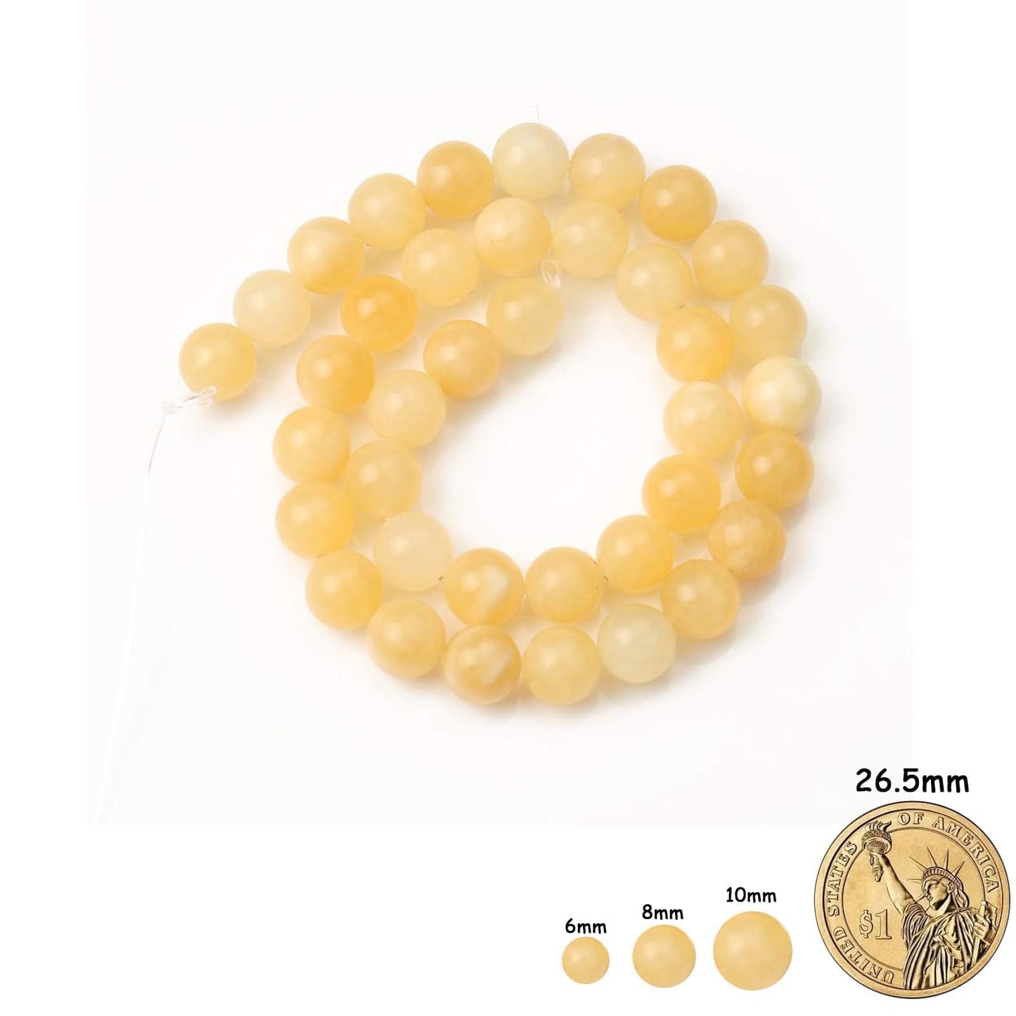 Yochus 45pcs Yellow Jade Beads，8mm Healing Power Natural Stone Round Loose Beads for Jewelry Making Earring Necklace DIY Crafts