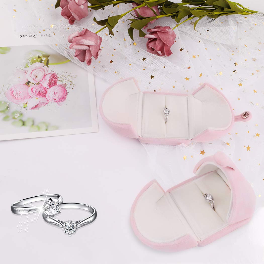 iSuperb Pink Velvet Ring Box Proposal Jewelry Gift Box Couple Engagement Ring Boxes Cute Ring Gift Case for Wedding Christmas Anniversary (Ring box)