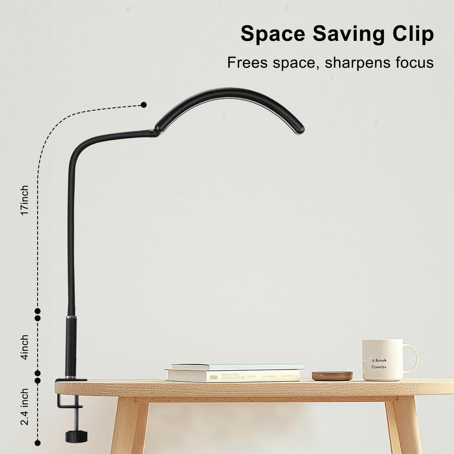 ZEKAHOV Professional Half Moon LED Desk Light for Nail Techs & Artists – Flexible Gooseneck Lamp with Clamp, 3 Color Modes & 5 Brightness Levels for Manicure, Tattoo, Beauty Work