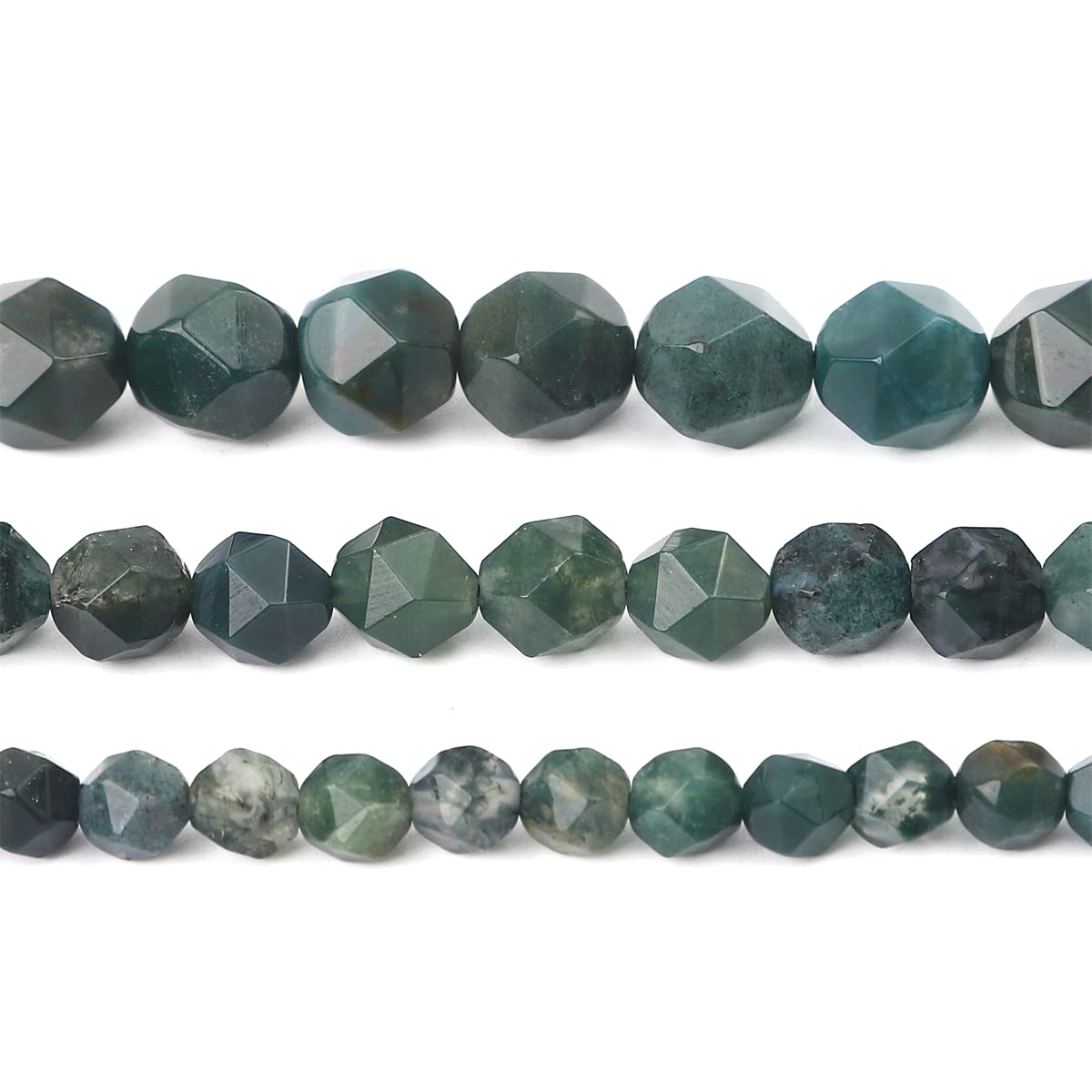 BEADIA Faceted Natural Moss Agate Stone Round Beads 6mm 36cm/Strand for Jewelry Making