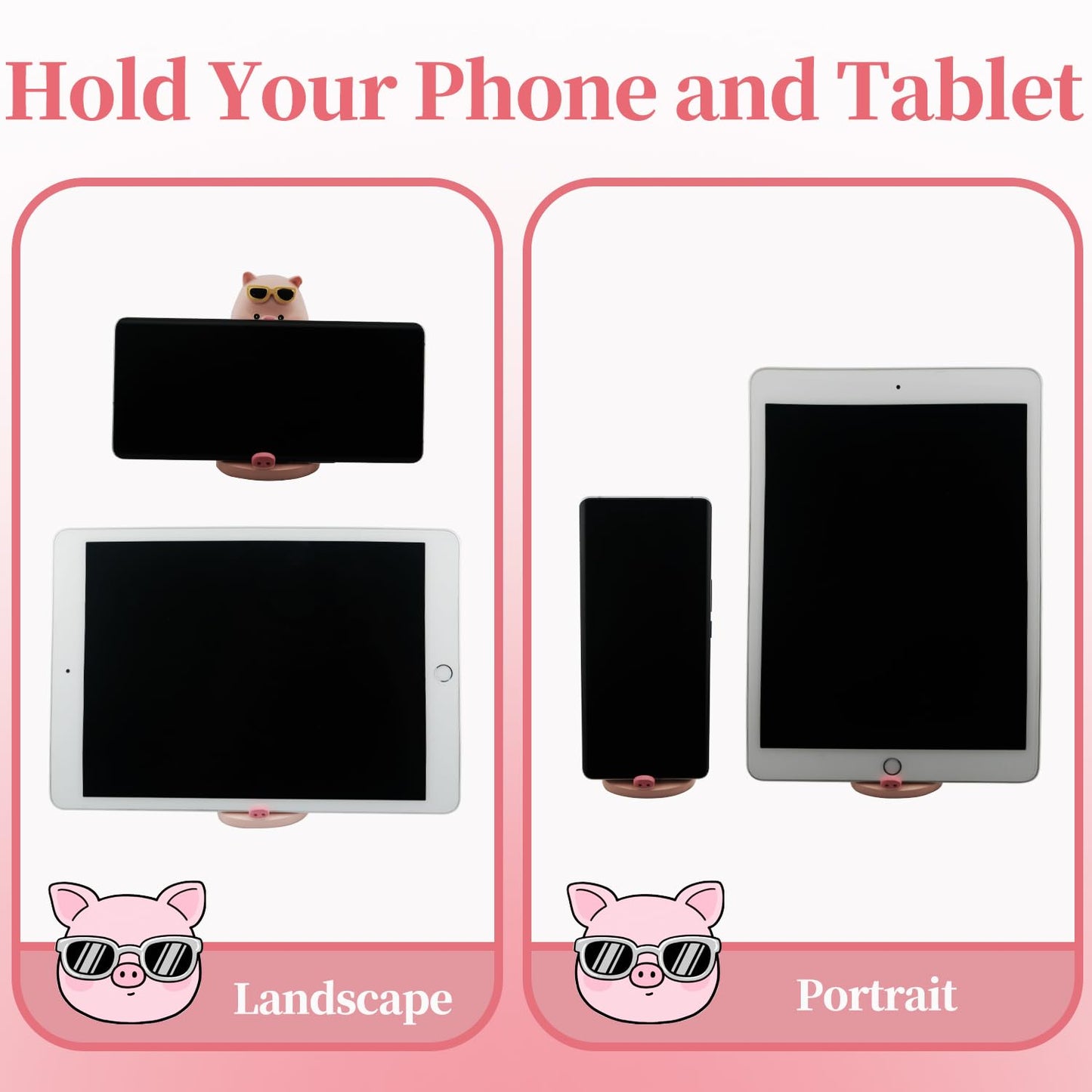 Meroqeel Cartoon Pig Cell Phone Stand for Desk, Cute Pig Strawberry Statue Phone Holder for Lovely Women Girls, Desktop Animal Figurine Mount for iPhone iPad Office Tablet Accessories Gifts, Pink