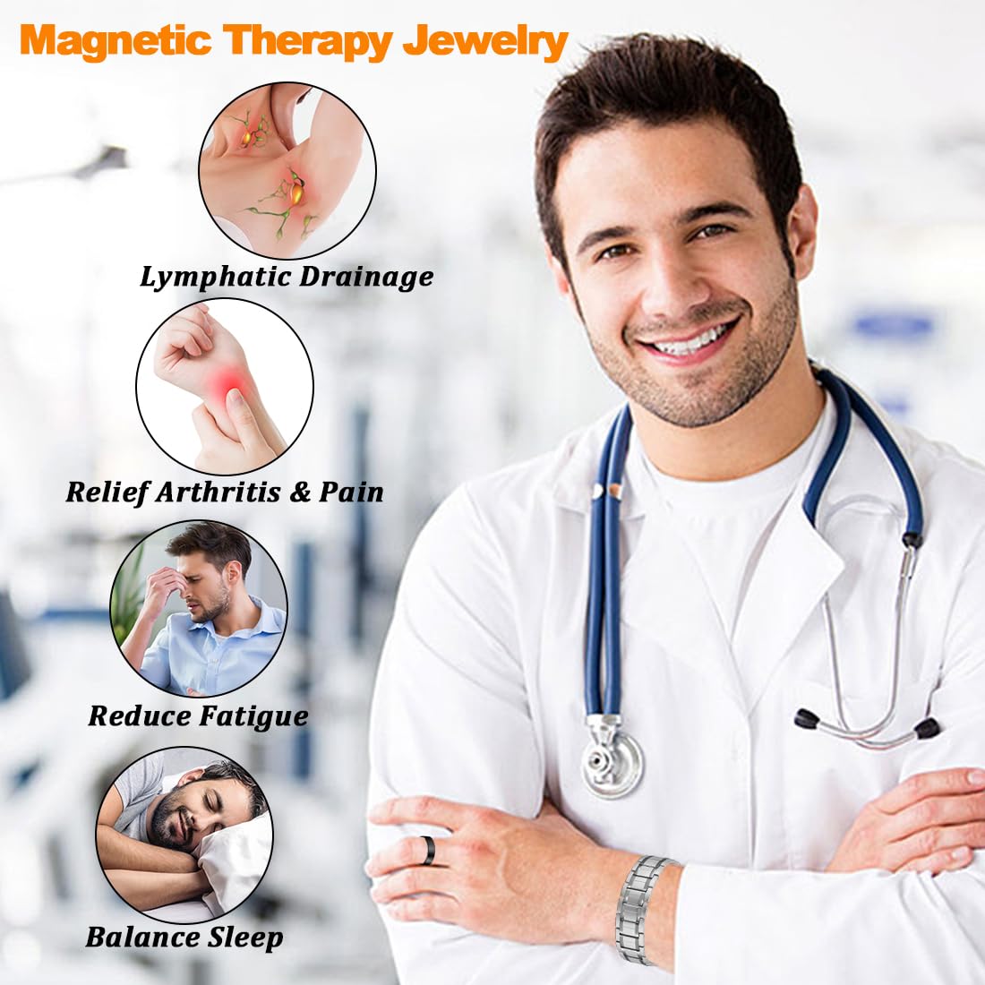 Cigmag 3X Magnetic Bracelets for Men Ultra Strength Magnets Upgrade Folding Clasp Titanium Bracelet & Copper Ring Adjustable