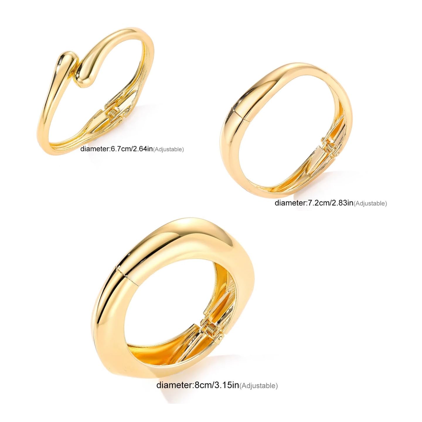 KKPOT Chunky Gold Bangle Bracelets for Women – 14K Gold Plated, 3-Piece Stackable Cuff Bangles Set, Trendy Minimalist Jewelry (Gold-1)