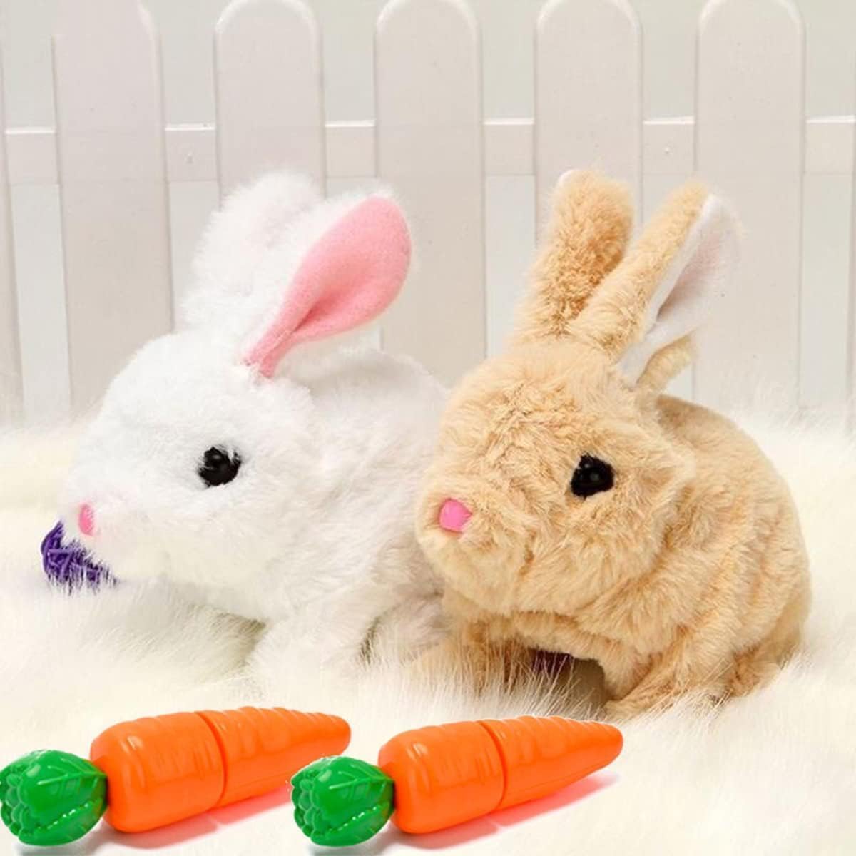 HOTKSOFT Easter Bunny Toy, Rabbit Interactive Hopping Electronic Pet Plush Bunny Toy with Sounds and Movements Animated Walking Wiggle Ears Twitch Nose (Brown+White)