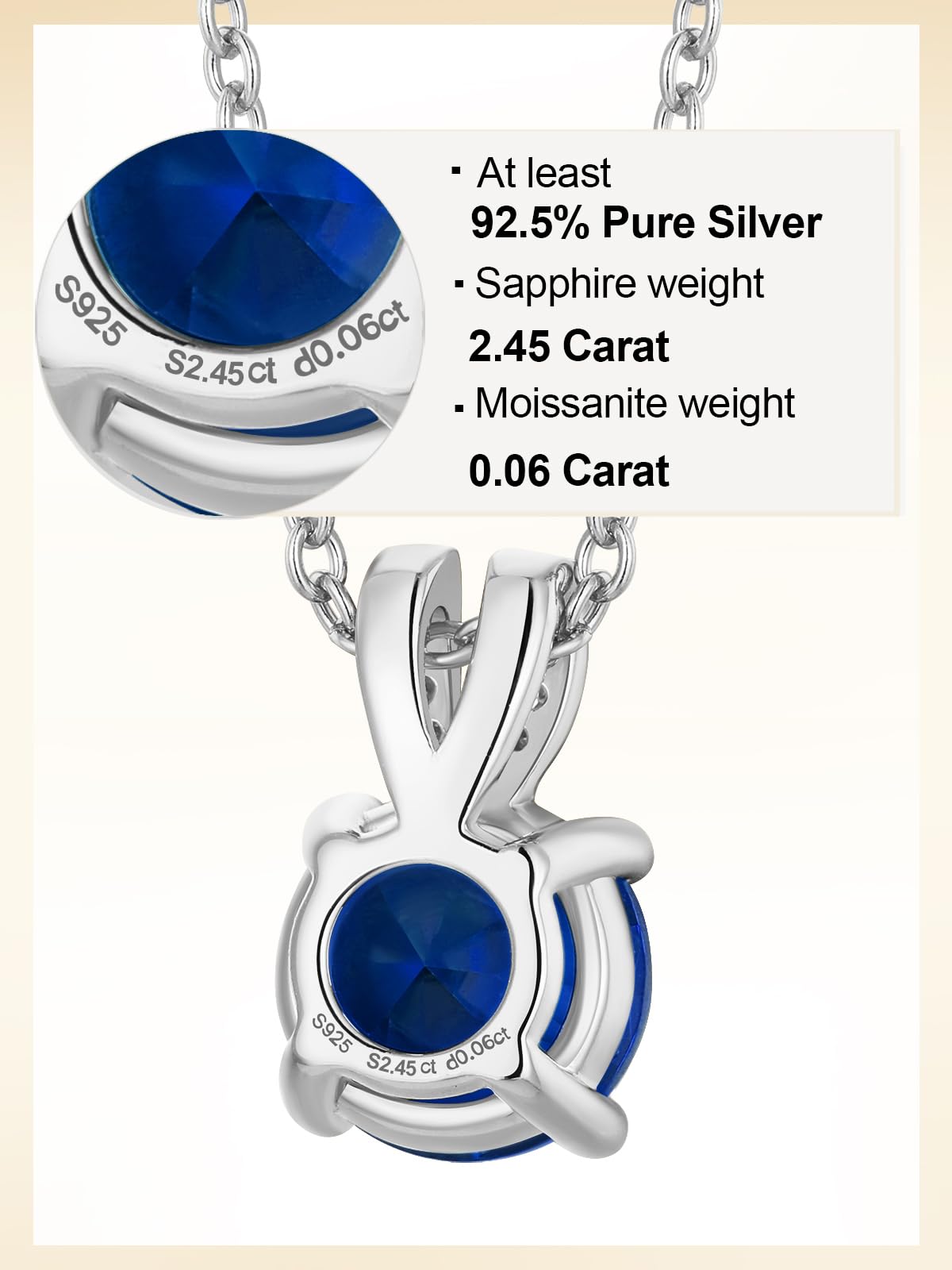 CYW Blue Sapphire Small Round Necklace for Women 925 Silver Solitaire Pendant Necklace