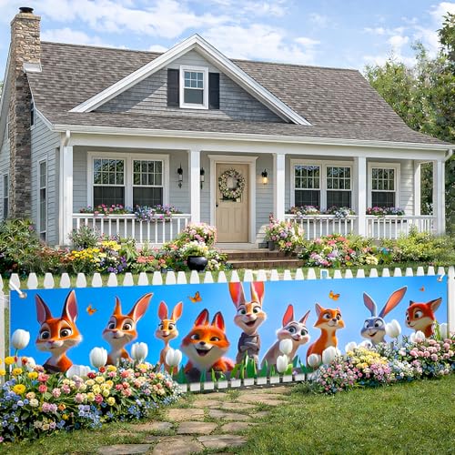 BlissYard Spring Woodland Animal Banner 78x17 Inches Cute Forest Animals Banner Vertical Hanging Fabric Porch Decor for Front Door Patio Garden Fence Photo Backdrop Spring Outdoor Party Decoration - color: Spring Decorations Banner #002, size: 78 x 17 Inc