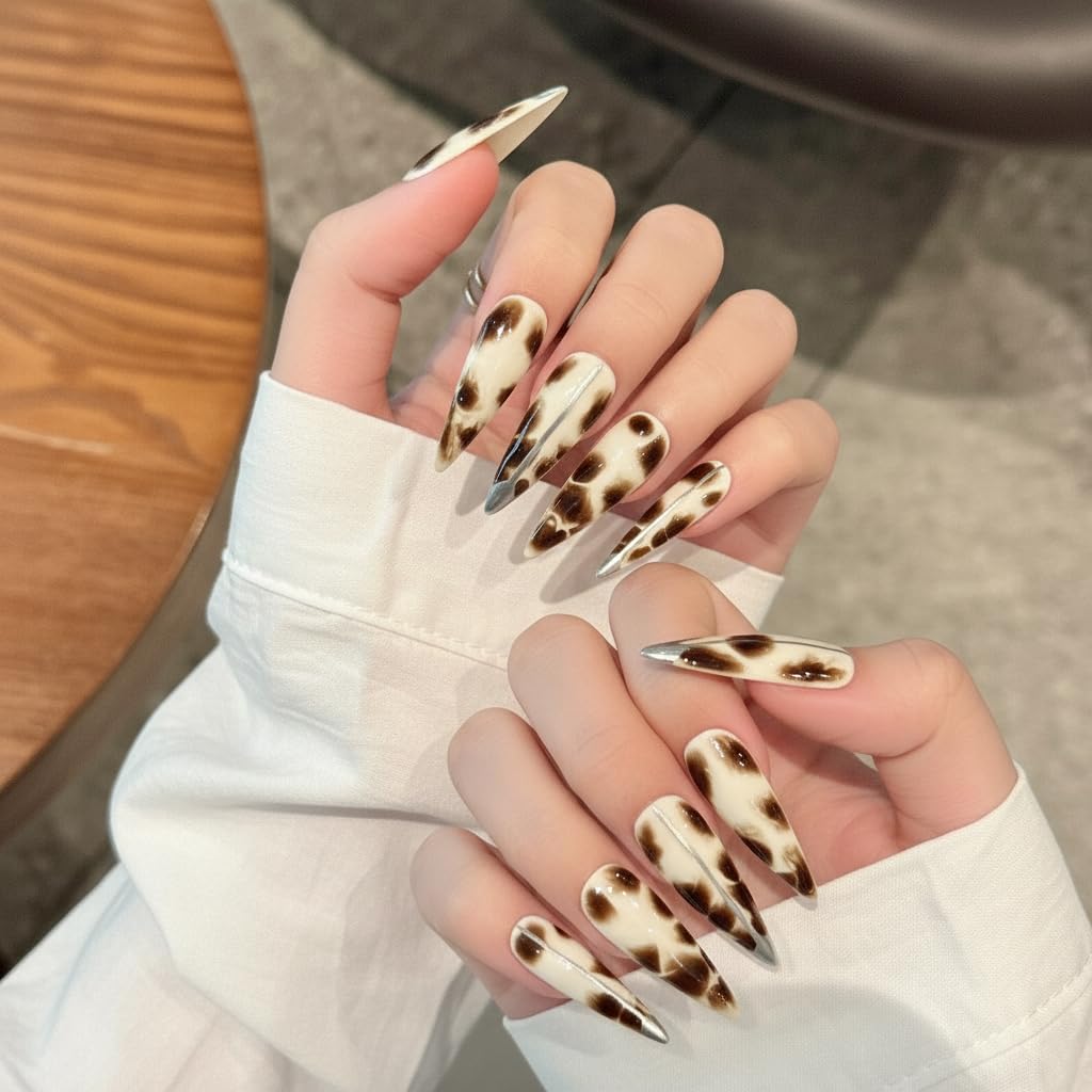 Handmade Press On Nails Leopard Print Devil's Flower Reusable Stick On Fake Nails Luxury Elegant Sexy Style For Women Gift With Nail Glue M