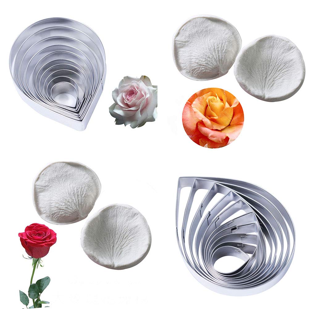10 Pcs Austin Rose Cutter Set and 2 Pcs Rose Petals Shape Silicone Fondant Mold Veining Petal Sugar Flower Making Tool Cake Decorating Gumpaste Flowers Decor Kit