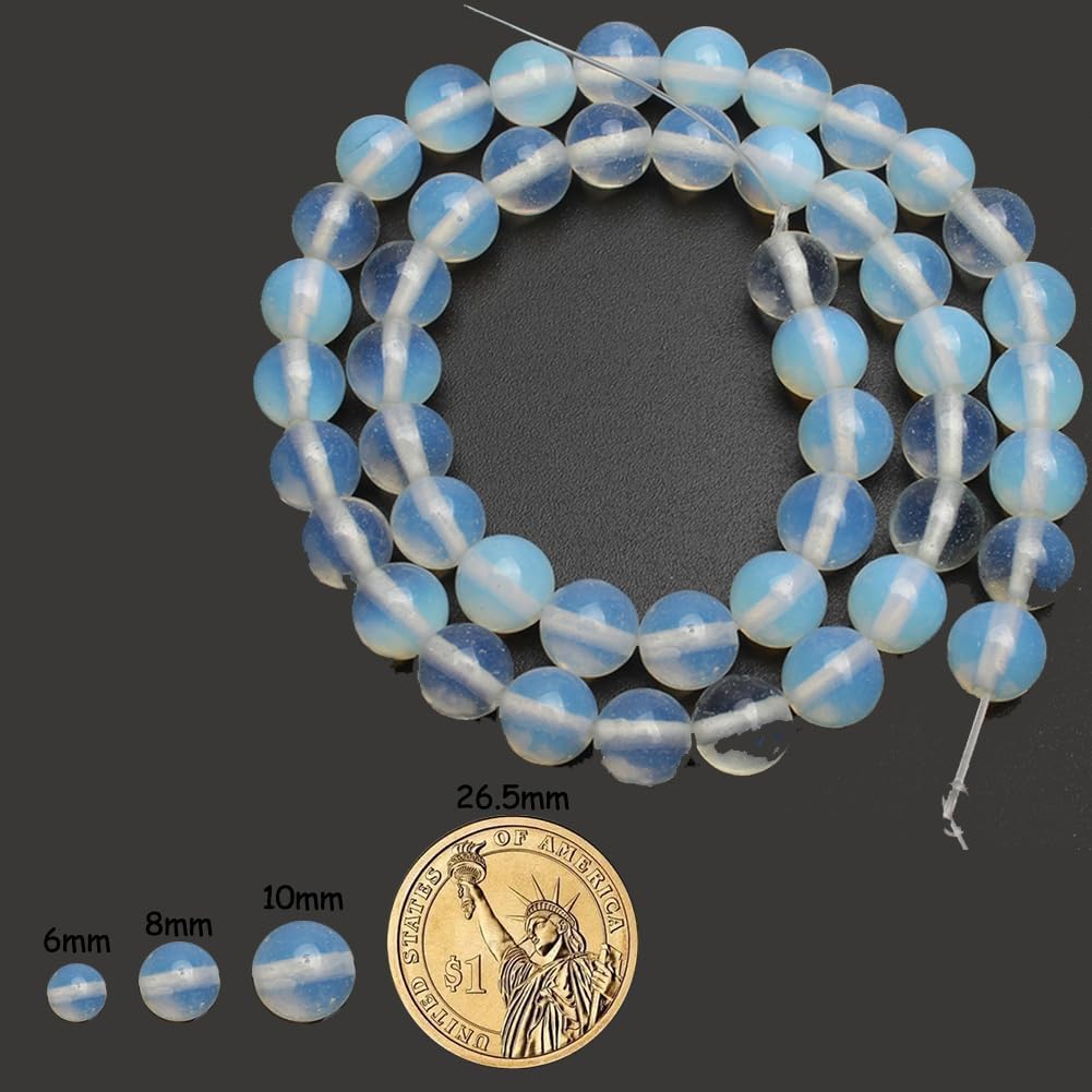 Yochus 45pcs White Opal Beads，8mm Healing Power Natural Stone Round Loose Gemstone Beads for Jewelry Making Earring Necklace DIY Crafts