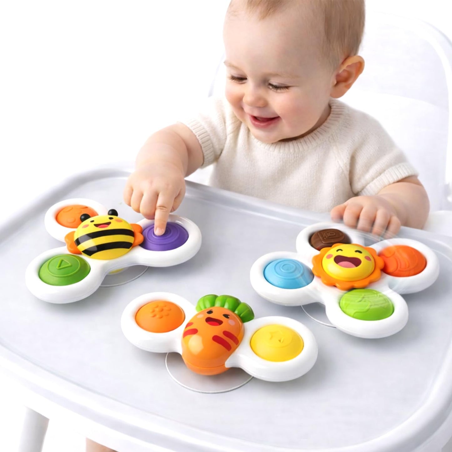 Suction Cup Rotating Sensory Bath Toys, Baby Sensory Travel Table Toy for Toddlers, Boys, Girls, 3 Pieces