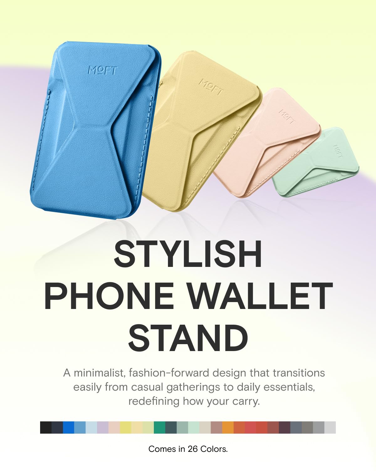 MOFT Magnetic Wallet Stand Compatible with iPhone 17/16/15/14/13/12 Series, Angle Adjustment & Magsafe Compatible MOVAS Phone Stand,Faded Jeans