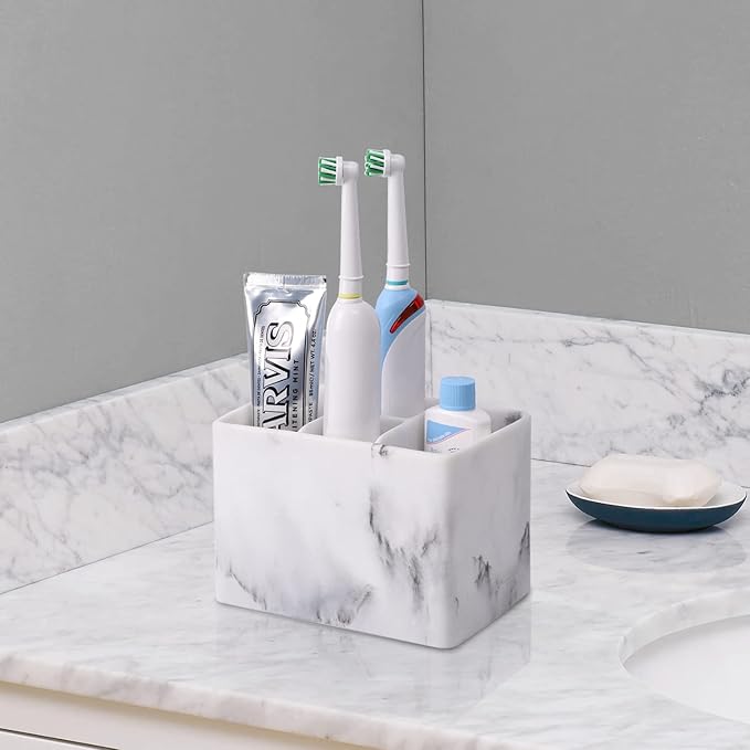 Bathroom Toothbrush Organizer Countertop-Toothpaste Storage Shaving Razor Holder/toothbrish Hanger/Vanity Counter Set… (White 4 Small Slot)