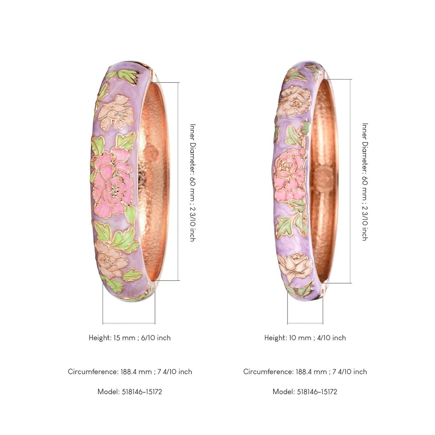 UJOY Cloisonne Bangles Gorgeous National Enameled Plated Handcrafted Jewelry Bracelets Gifts with Box 55C48 Peony Purple