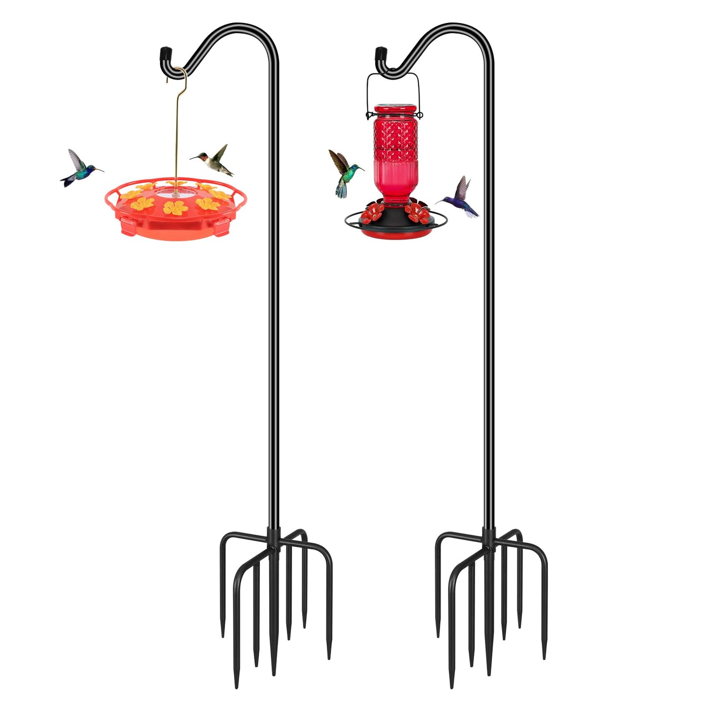 FEED GARDEN Sheperds Hooks for Outdoor Bird Feeder Pole 76 Inch Adjustable Tall Heavy Duty Shepherds Hooks for Hanging Plant Baskets, Solar Lights, Wedding Decor, Lanterns, Black (2 Pack)