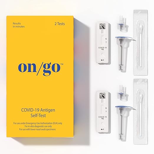 On/Go COVID-19 Antigen Self-Test Kit with Test-to-Treat App, 1 Pack, 2 Tests Total, 10-Minute Results, FDA EUA Authorized, Easy to Use at Home, Fast and Accurate