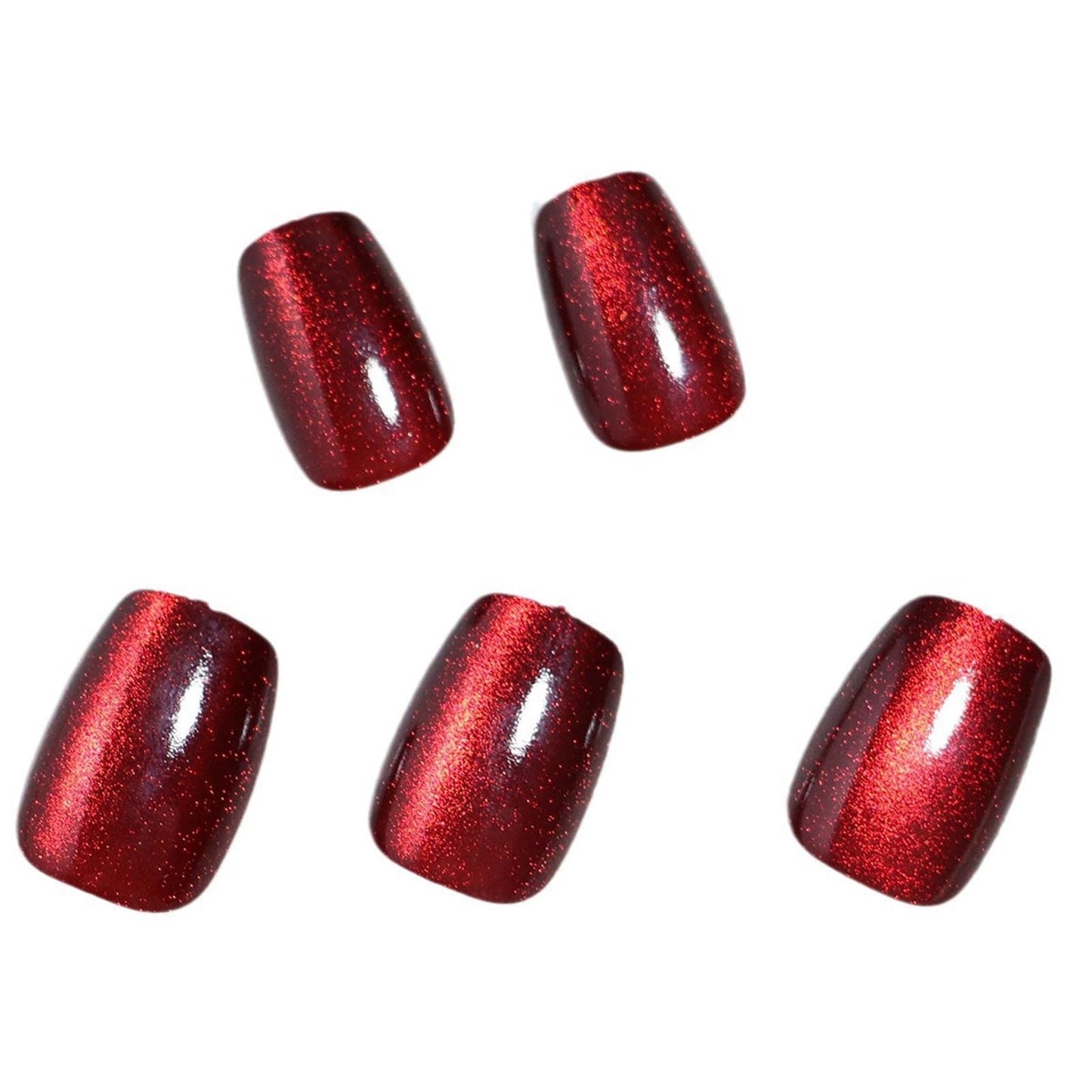 Burgundy Cat Eye Press on Nails Short Square Fake Nails with Glossy Designs Red Nails Press ons Simple Glue on Nails Artificial False Nails Winter Fall Stick on Nails for Women 24Pcs