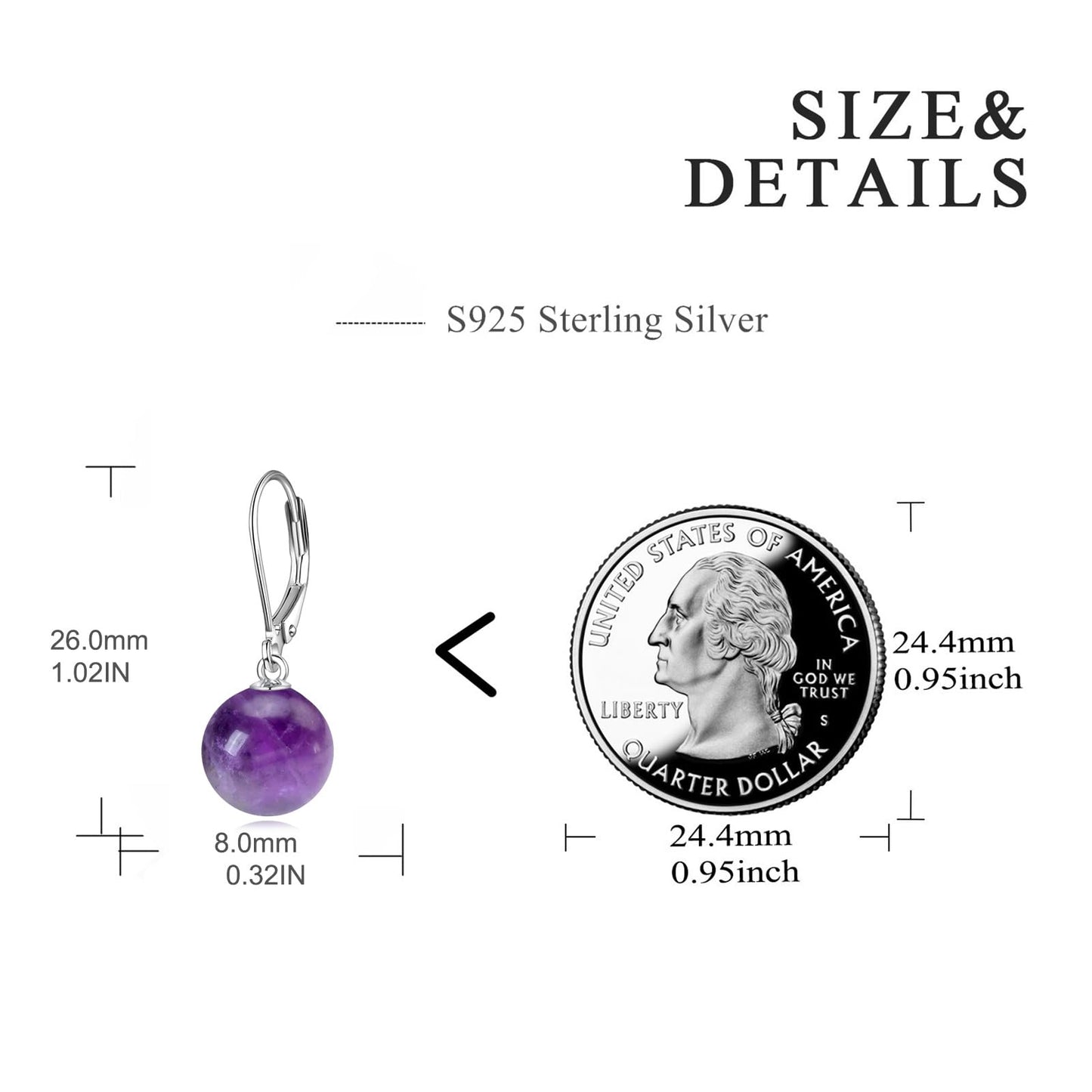 925 Sterling Silver Amethyst Leverback Earrings Dangle Drop Jewelry Gifts for Women (Amethyst)