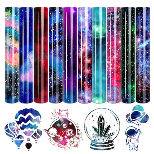 Tintnut Galaxy Heat Transfer Vinyl - 10 Sheets Bundle 10x12 Inch Stardust Starry Sky Background HTV Iron on Vinyl Watercolor Clouds Patterned for DIY T-Shirts Hats Coats Handbags Pillow Crafts - color: Galaxy-10