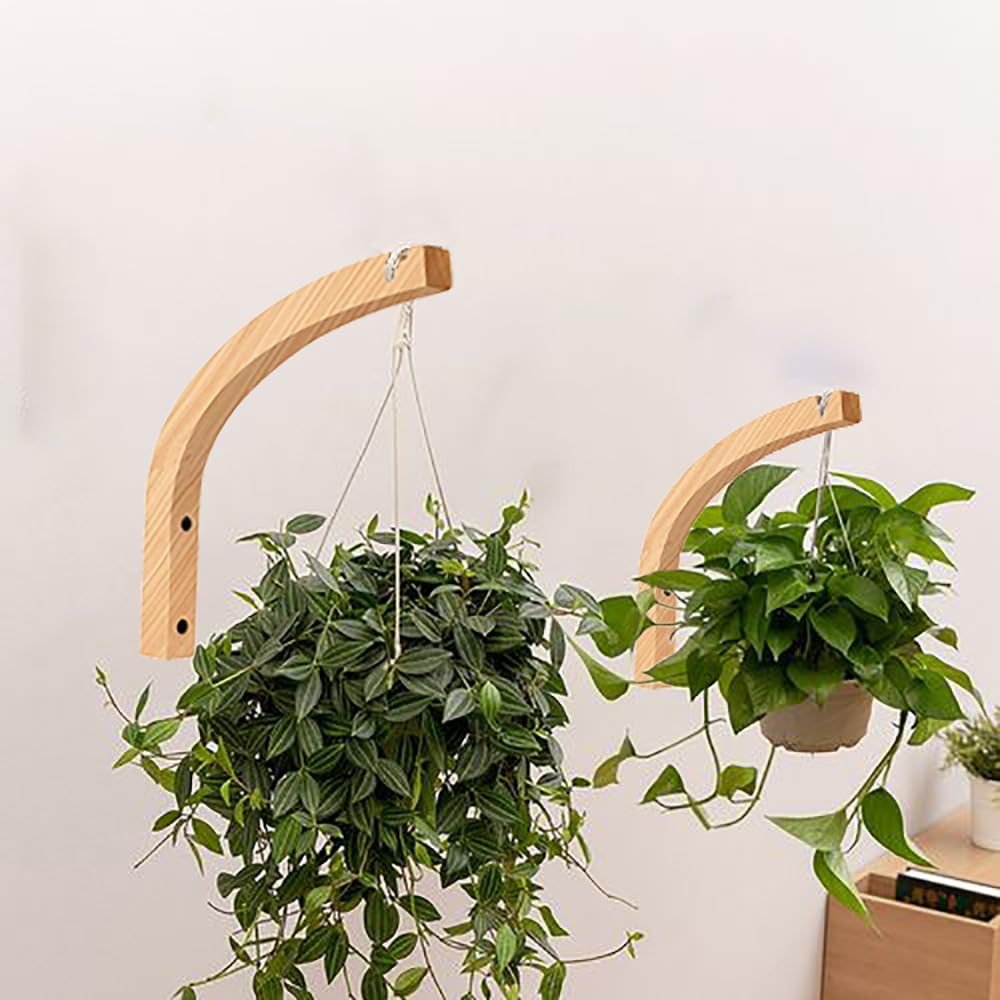 Kaxich 2 Pack Hanging Plant Hook, Wooden Wall Hooks Plant Hangers Indoor for Plants, Lanterns, Pot, Wind Chimes, Planter and Hanging Baskets