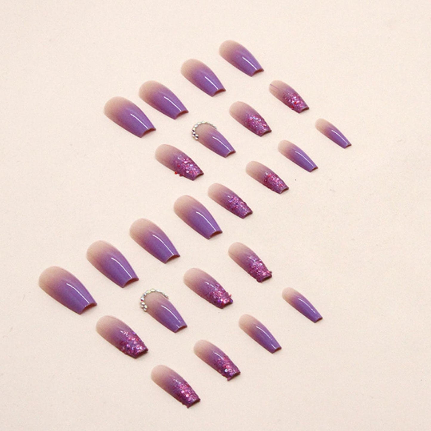 YoYoee Gradient Press on Nails Long Coffin False Nails Bling Fake Nails Full Cover Purple Nails Tips for Women and Girls 24PCS