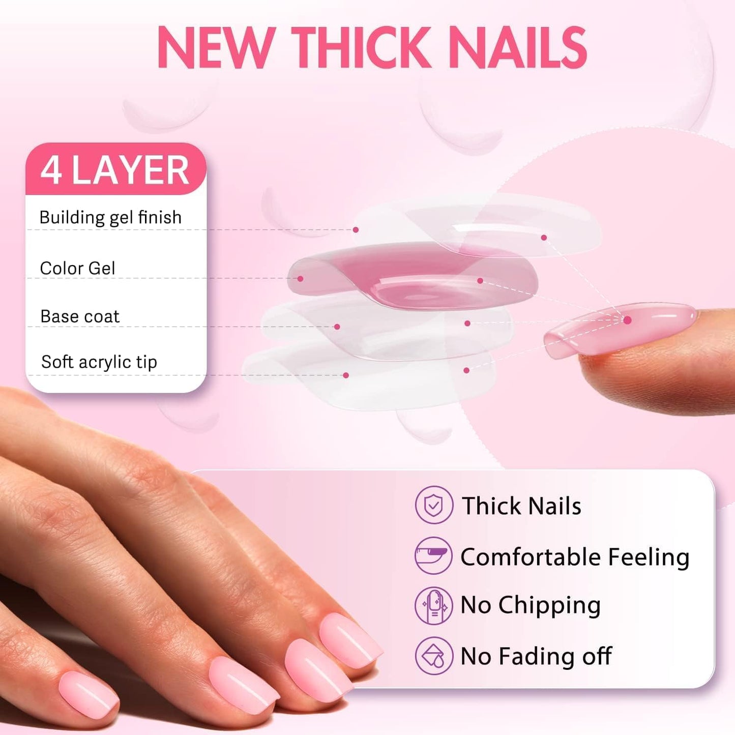 Blue Press On Nails Short Square, KXAMELIE Natural Gel Nails Glue on Acrylic Nails Press ons Featured Protective Coat Thick Reusable Fake Nails Solid Color 24 Short Coffin Artificial Nails