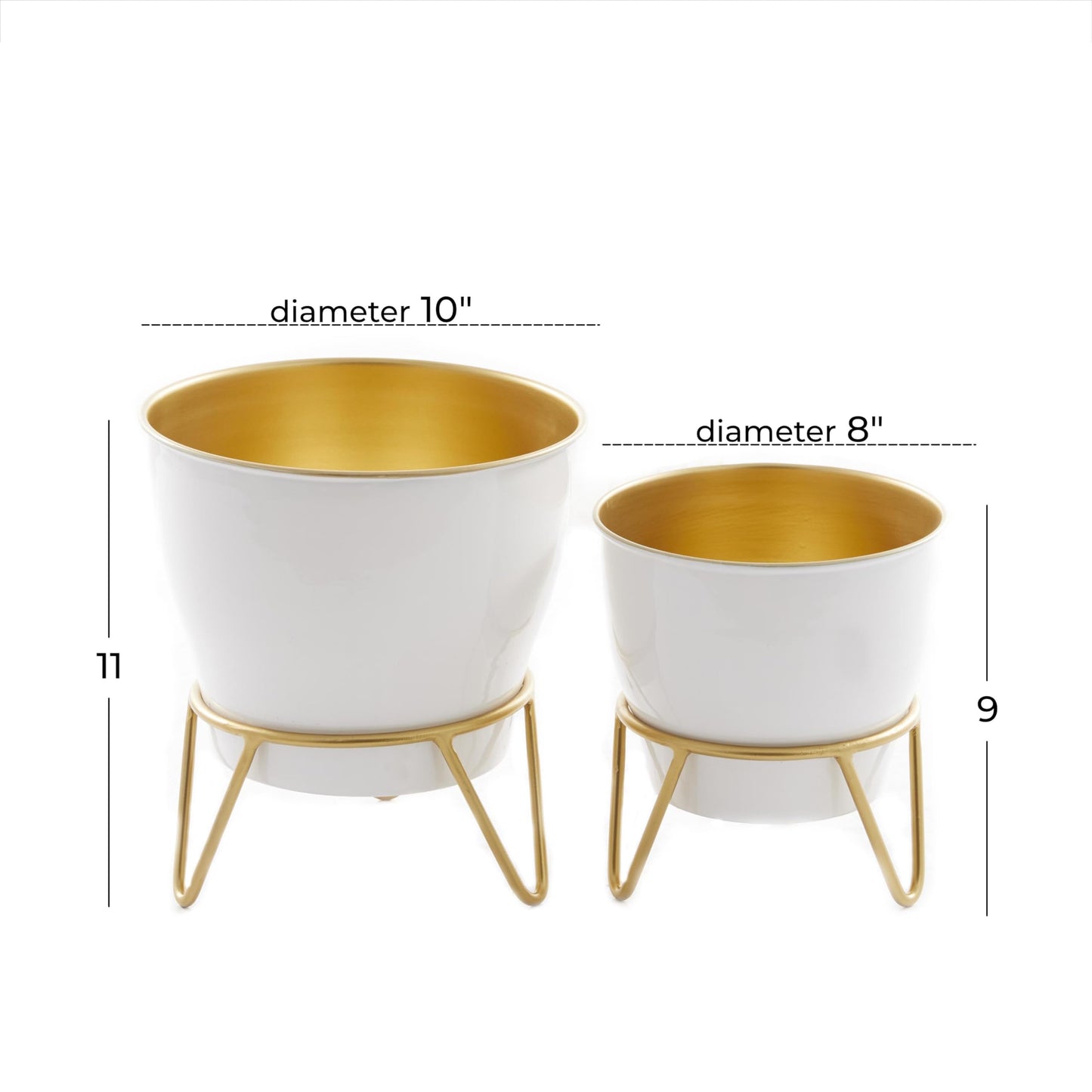Deco 79 Metal Indoor Outdoor Planter Small Planter Pot with Removable Stand, Set of 2 Planters 11", 9"H, White