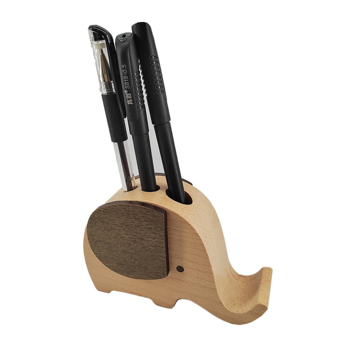 Annakideya Wooden elephant three hole pen holder phone stand,Stationery organizer/desk decoration,Birthday gift