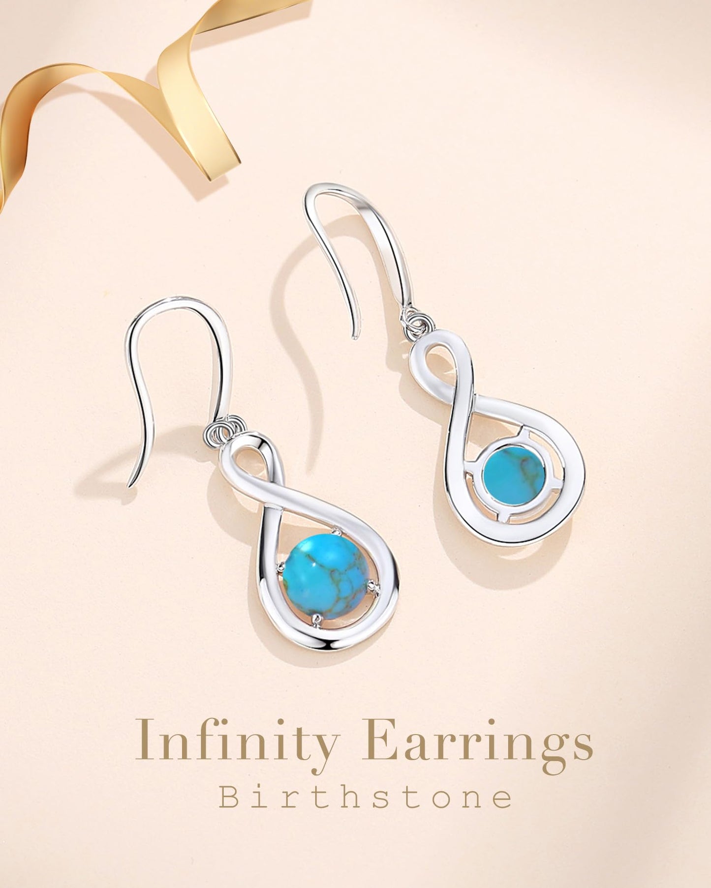 FANCIME Turquoise Dangle Drop Earrings 925 Sterling Silver Dainty Infinity December Birthstone Earring Fine Jewelry Birthday Mothers Day Gifts for Women Her