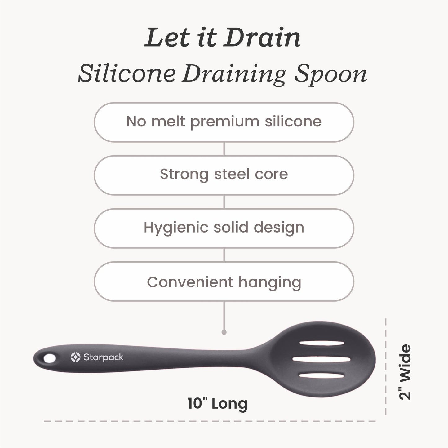 Starpack 'Let it Drain' Silicone Slotted Spoon - Large Slotted Spoon for Cooking Heat Resistant to 600°F - Silicone Slotted Serving Spoons, Non Stick Slotted Cooking Spoon