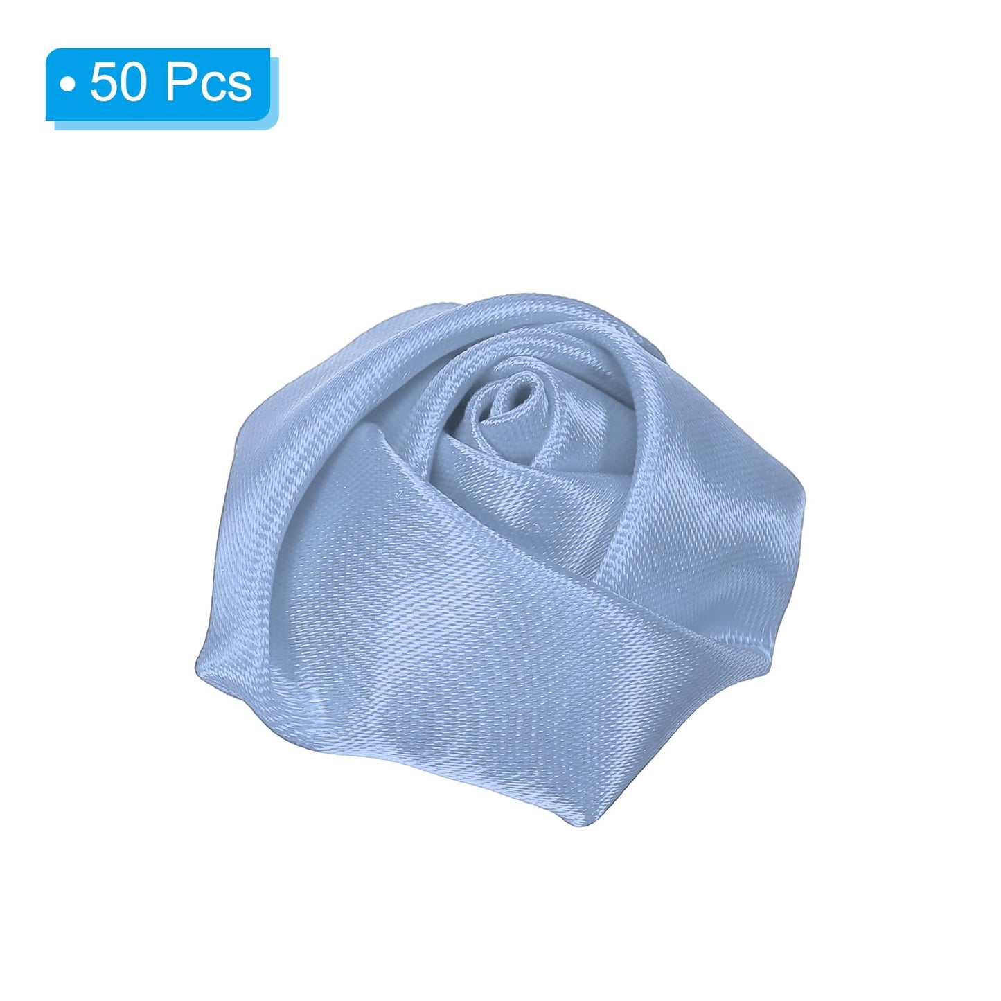 PATIKIL 1.6" Satin Ribbon Roses, 50 Pack Artificial Flowers Roses Heads Handmade Fake Flowers Fabric Flowers for Crafts Wedding Bouquet, Light Blue