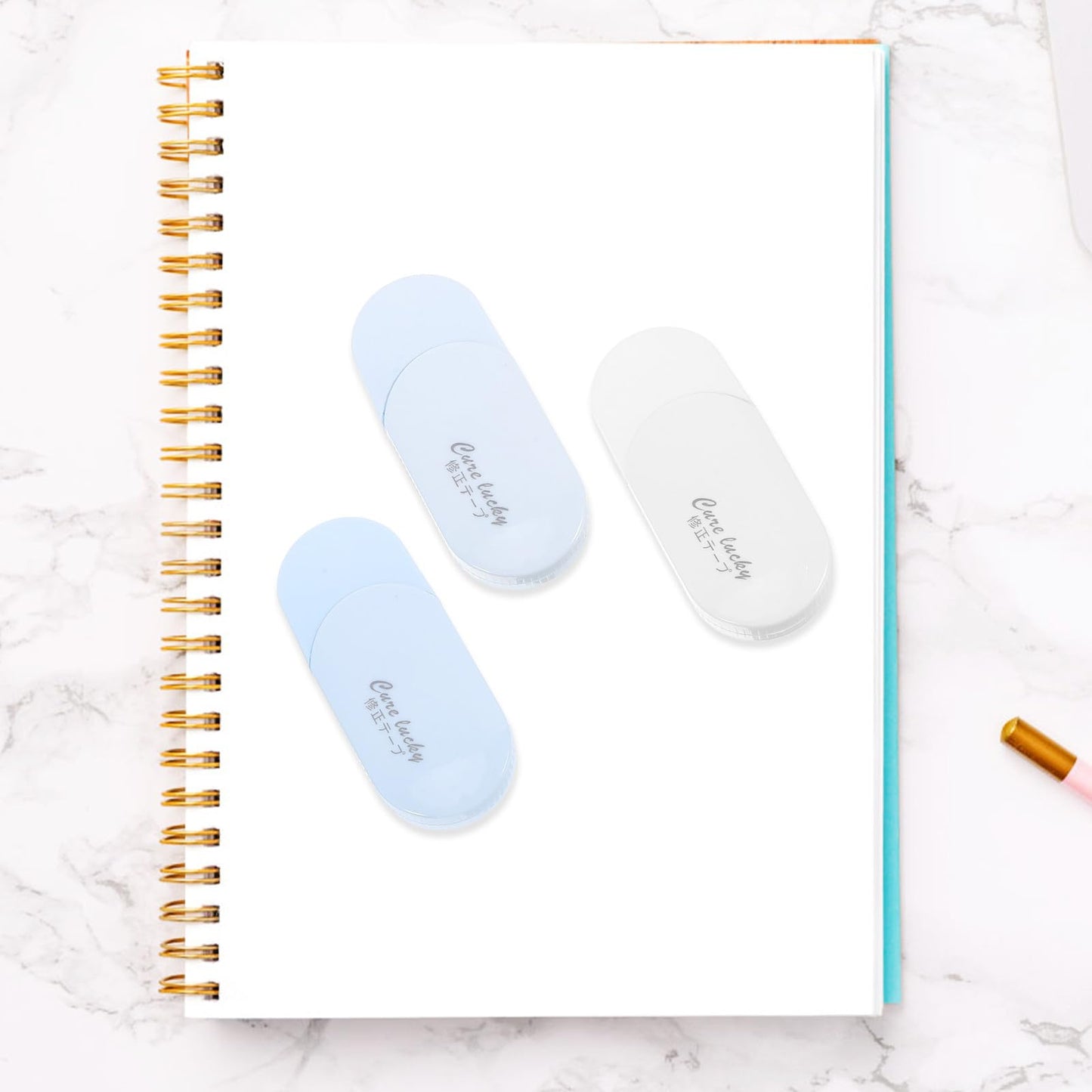 Gogogmee 6pcs Gradient Blue Correction Tape for Students, Household White Tape Erasers with Convenient Dispenser, Office and School Writing Supplies for Note Taking and Homework