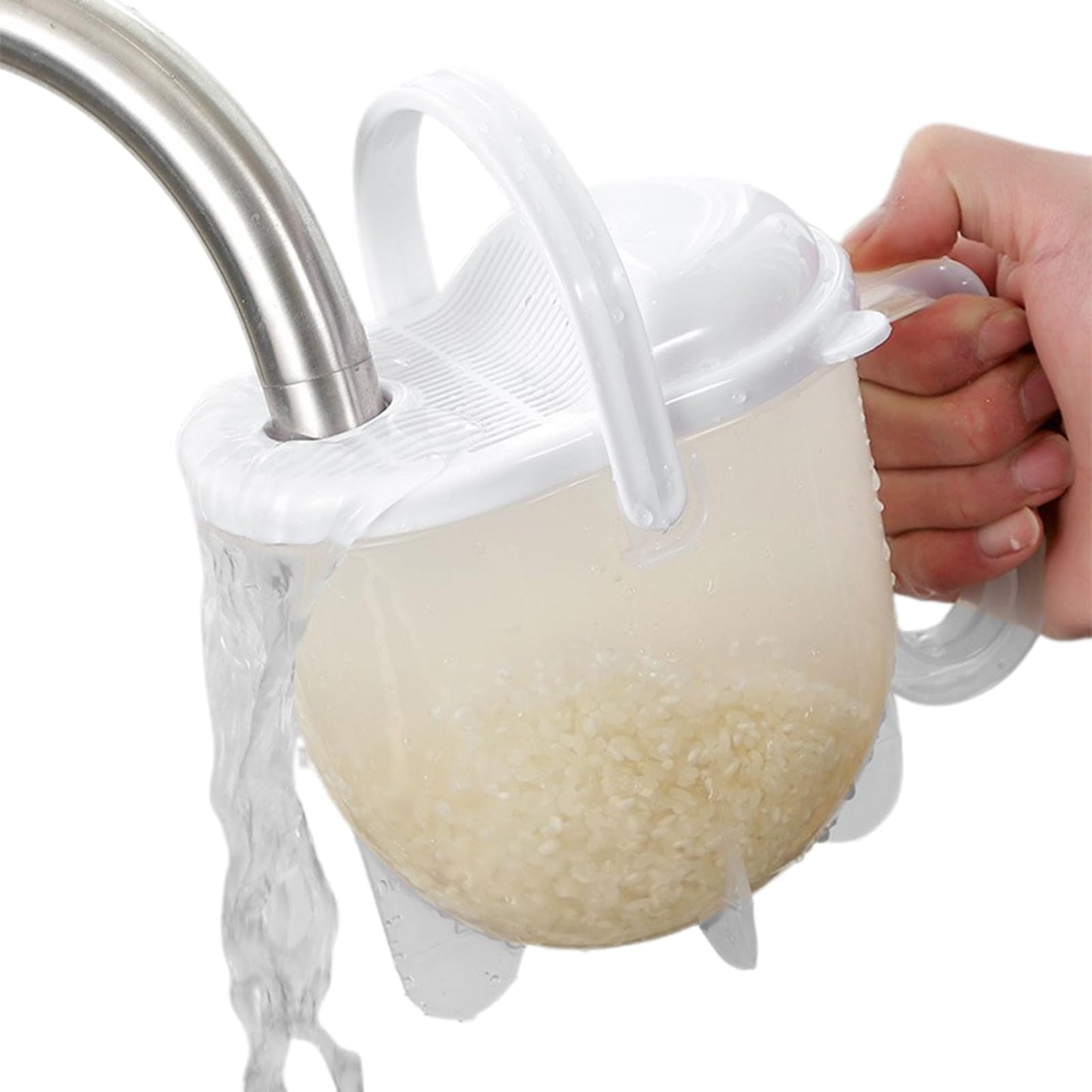 Rice Washer Strainer Bowl with Top Drainer, Microporous Small Colander Washing Bowl Rice Cleaner Strainer Colander for Washing Rice, Multigrain, Beans & Small Grain Food