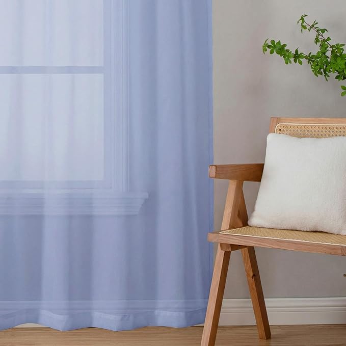 Lecloud Denim Blue Sheer Curtains 96 Inches Long 2 Panels, Rod Pocket Light Filtering Window Curtains for Living Room Bedroom Dining Room, Voile Airy Elegant Balcony Drapes, Each Panel 42" W x 96" L