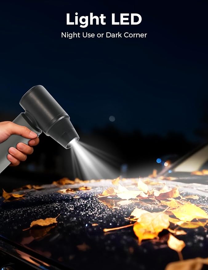 Compressed Air Duster-180000RPM Electric Air Duster Rechargeable Brushless Motor, Stepless Speed/3-Gear Adjustable Mini Blower Cordless with LED Light, Dust Blower for Computer, House, Outdoor, Car