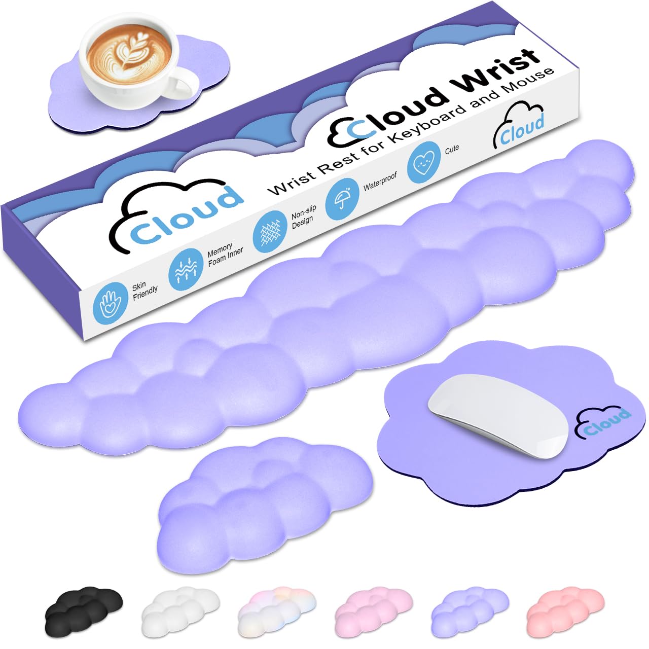 Cloud Wrist Rest Keyboard Palm Rest with Non-Slip Base for Computer Gaming Wrist Rest, YAMJUG Cloud Arm Rest Keyboard Wrist Pad Purple
