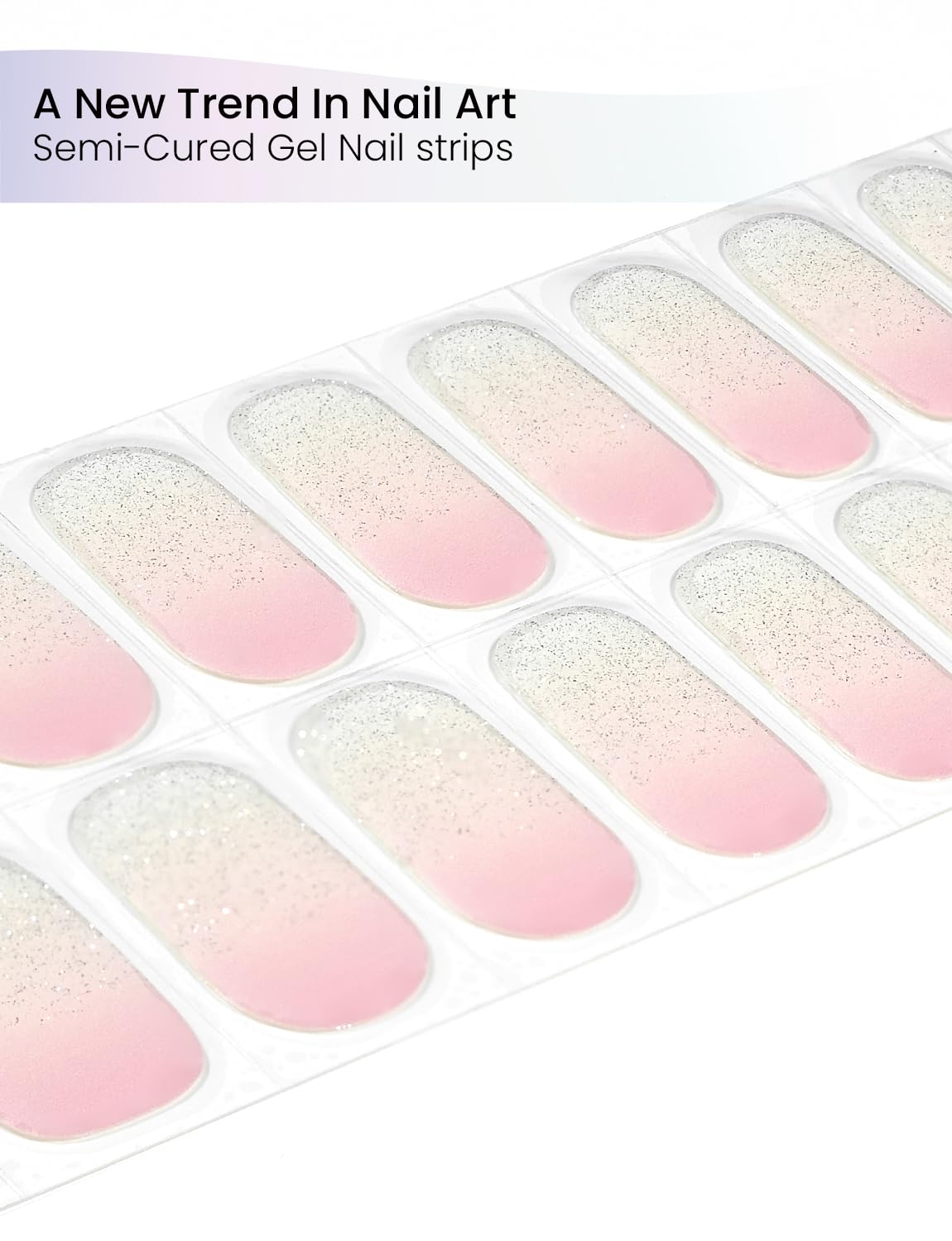 Oauee Semi Cured Gel Nail Strips | Built-In Gel Top Coat | UV Light Required | Salon Quality, Easy Application And Removal (Peach Glitz Fade)