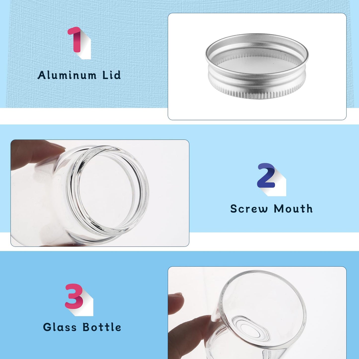 DynnnDy 10Pcs 100ml/3.4oz Mini Clear Mason Jars Empty Glass Bottles with Aluminum Lids Round Containers for Cosmetics,Food Storage,Travel & Crafts