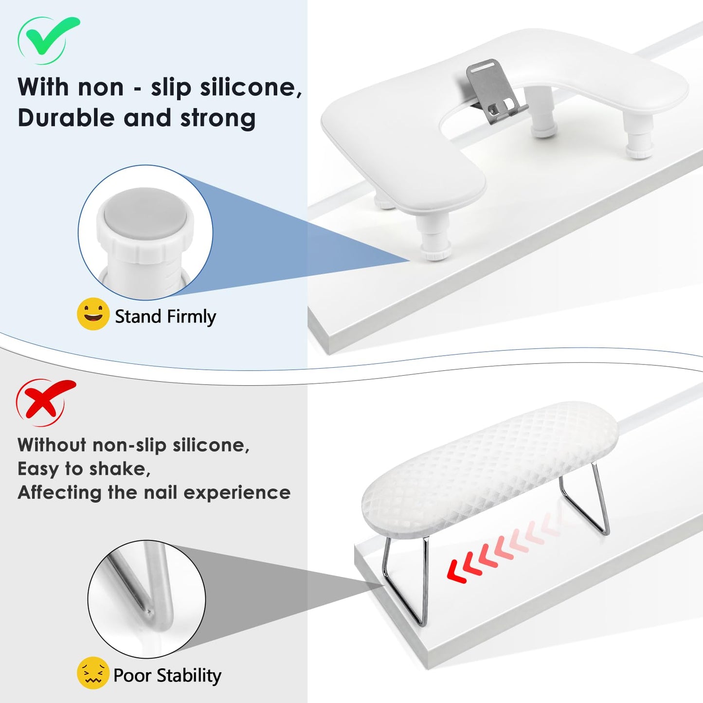 LIONVISON Arm Rest for Nails Tech: U Shaped Adjustable Height Ergonomic Nail Hand Rest Stand PU Leather with Rotating Phone Holder for Nail Salon Manicurist (White)