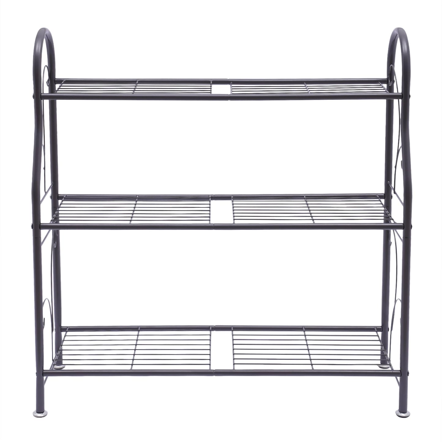 AngelcityCC 3 Tier Metal Plant Stand Scrollwork Design Indoor and Outdoor Flower Rack, Home Storage Organizer Shelf Black
