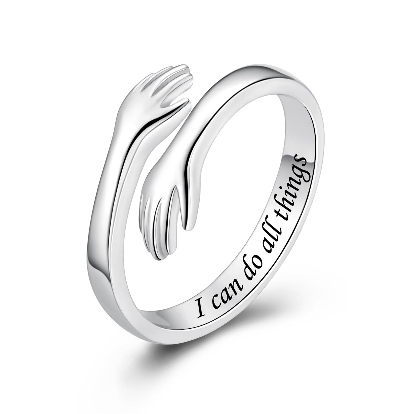 ACJFA Hug Rings for Women Sterling Silver Adjustable Ring Thumb Ring Birthday Mother Gifts Jewelry(I can do all things)